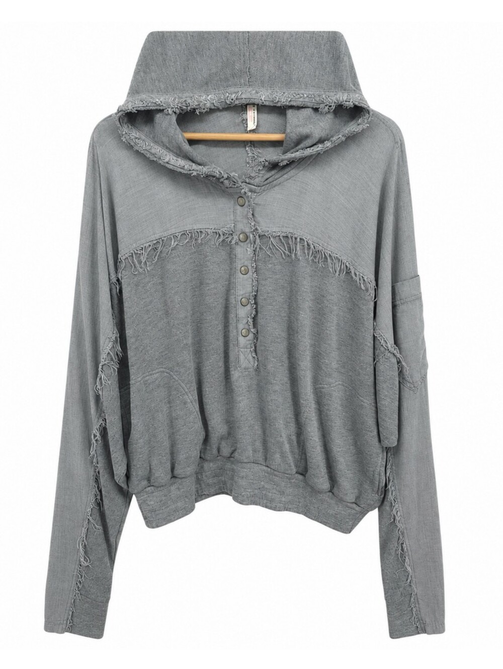 Free People Movement Windy Meadow Hoodie Heather Gray Frayed Oversized Large - Picture 3 of 15